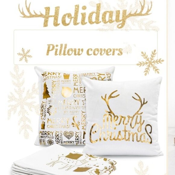 Christmas Pillow Covers, 4 Pack of Golden Snowflakes, 18 x 18 inches - Picture 5 of 7
